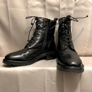 Women’s NAPOLEONI Made In Italy Blk Leather Lace Up Military Style Boots Sz.37